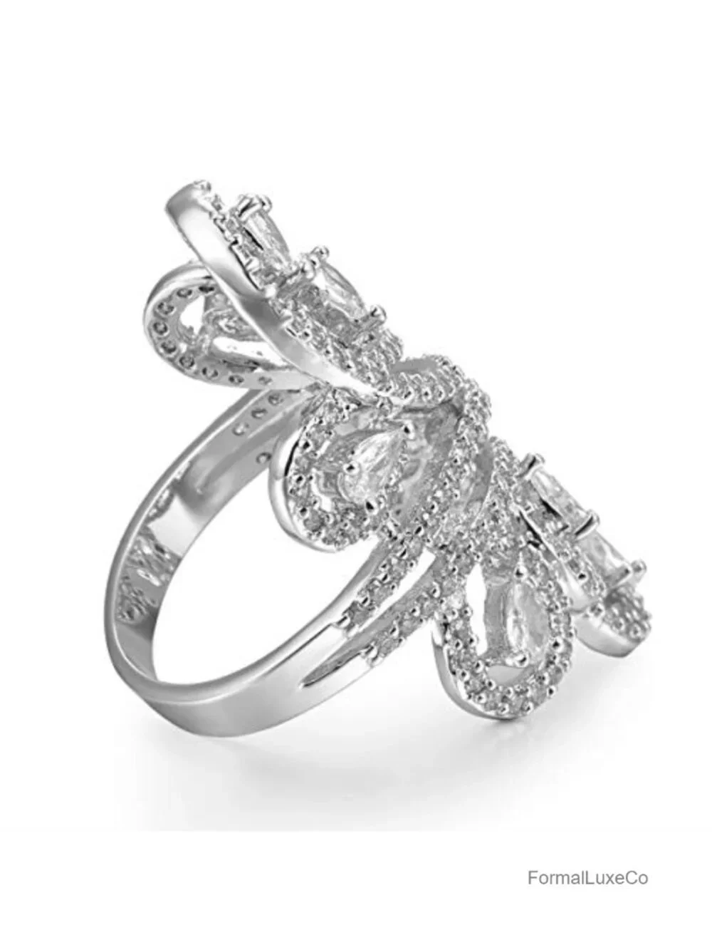 Vintage Rhodium Plated CZ Full Finger Armor Statement Ring